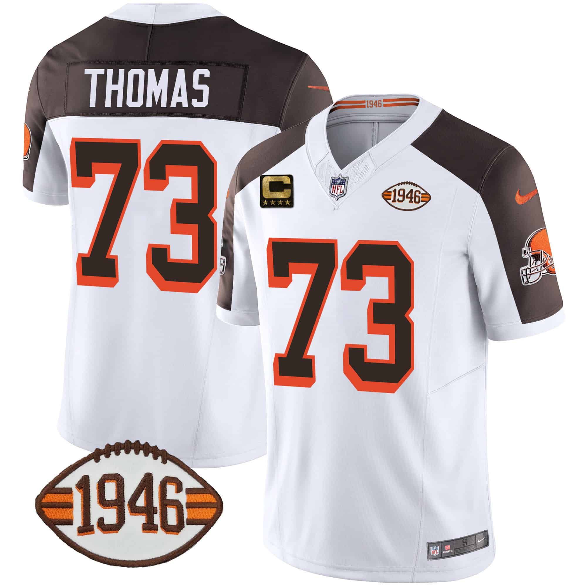 Men Cleveland Browns #73 Thomas White 1946 75th Anniversary Patch 2024 Nike NFL Jersey style 1